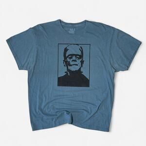 Frankensteins monster screen printed on teal blank skate grunge horror